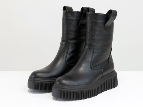 Женские  ботинки  из натуральной кожи черного цвета , Б-2166-01