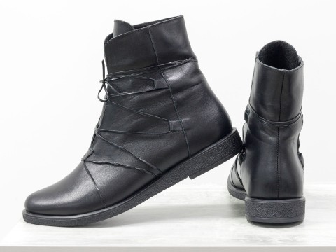 Ботинки на низком ходу черного цвета из кожи, Б-1798-02