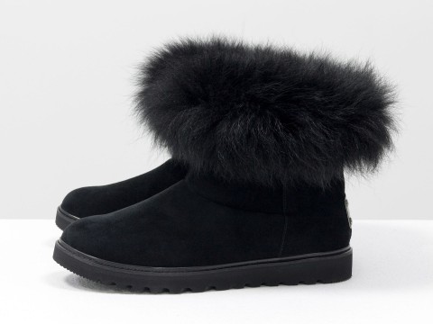 UGG черные из замши с мехом песца, Б-17113